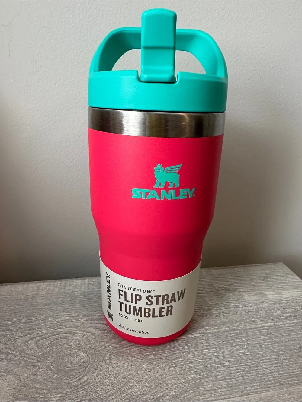 Stanley Flip Straw Tumbler - Hot Pink with Teal Lid 20 oz. - Picture 3 of 5